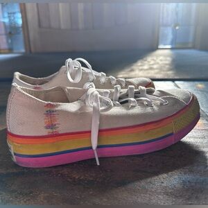 Converse All Star white and rainbow canvas sneakers (with platform heels)